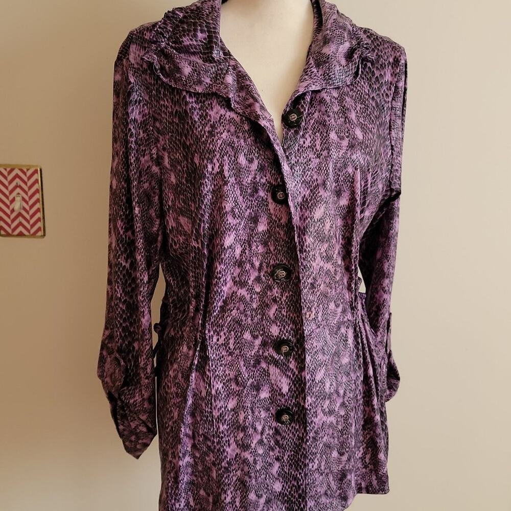 Sharon Young Purple Snakeskin Jacket Women's Cinched Waist Button Down